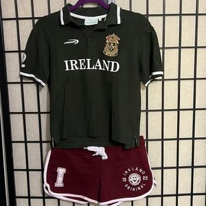 Outfit from Ireland. Short shorts and crop top